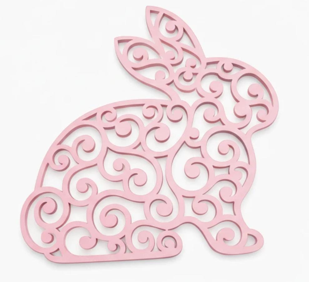 Osterhase Holz Rosa Ornamente | Holzfigur mit Wirbelmuster | Frühlingsdeko Shabby Chic | Osterdeko Vintage | Tischdeko Hasenfigur