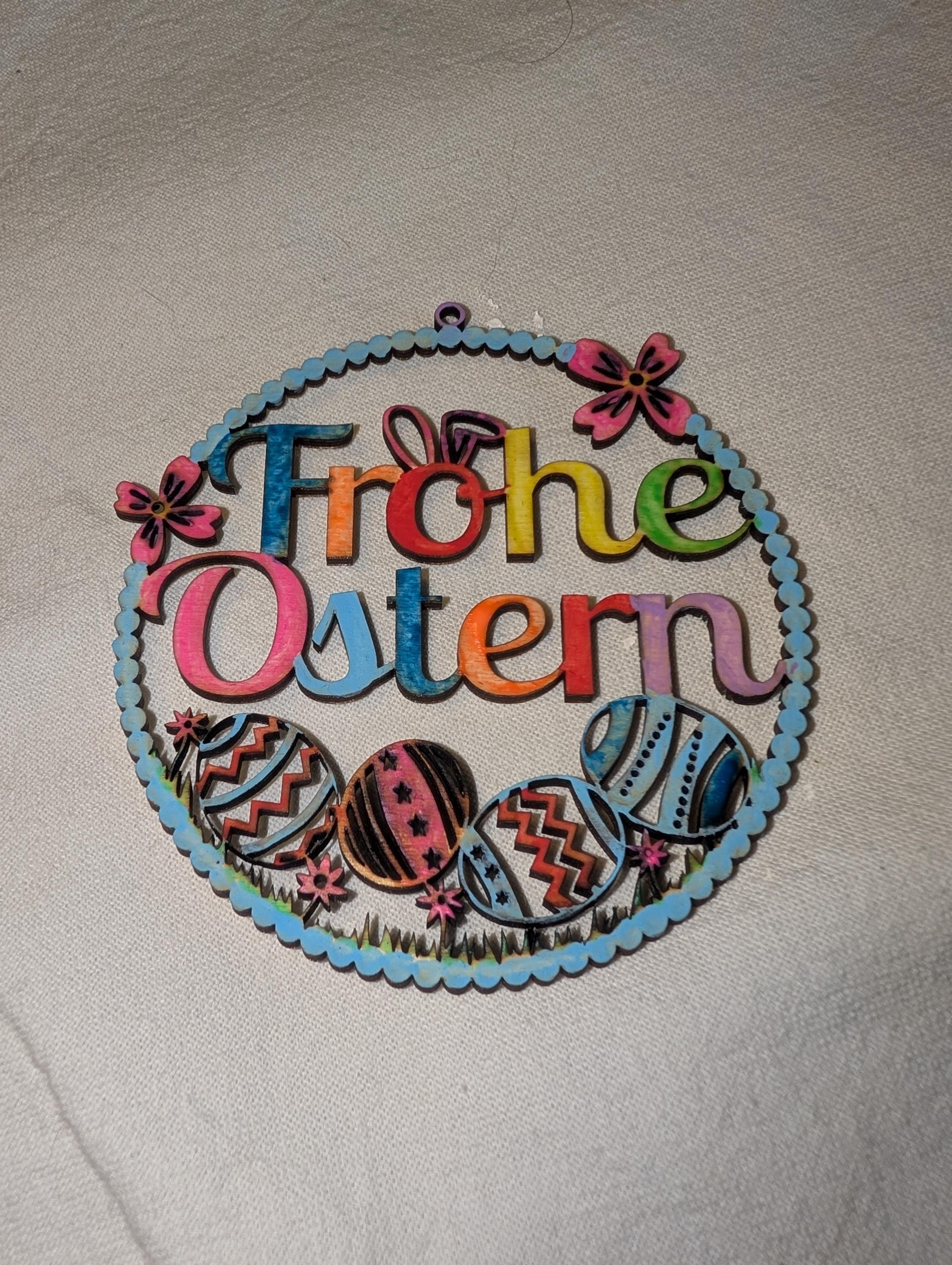 3 Stück Geschenkanhänger Frohe Ostern | Holz Anhänger Bunt | Handbemalt Laser Cut | Osterdeko Osterstrauß | Geschenke Verpackung | Deko