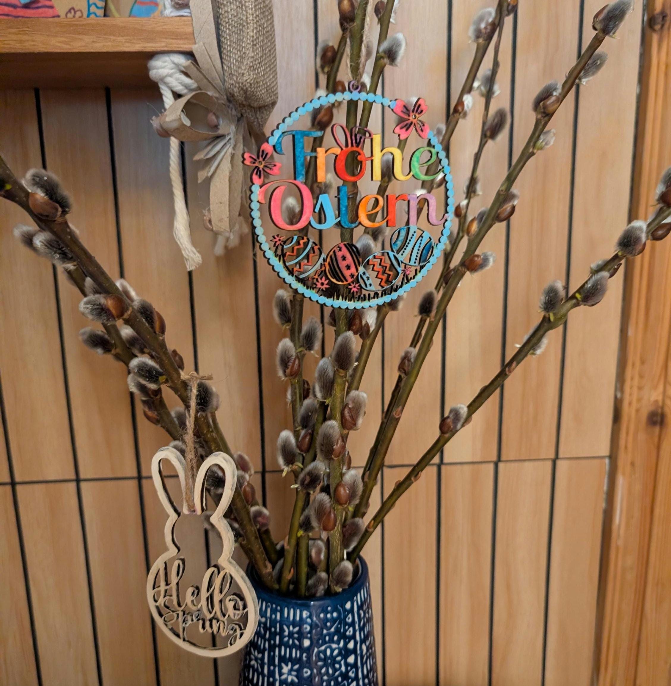 3 Stück Geschenkanhänger Frohe Ostern | Holz Anhänger Bunt | Handbemalt Laser Cut | Osterdeko Osterstrauß | Geschenke Verpackung | Deko