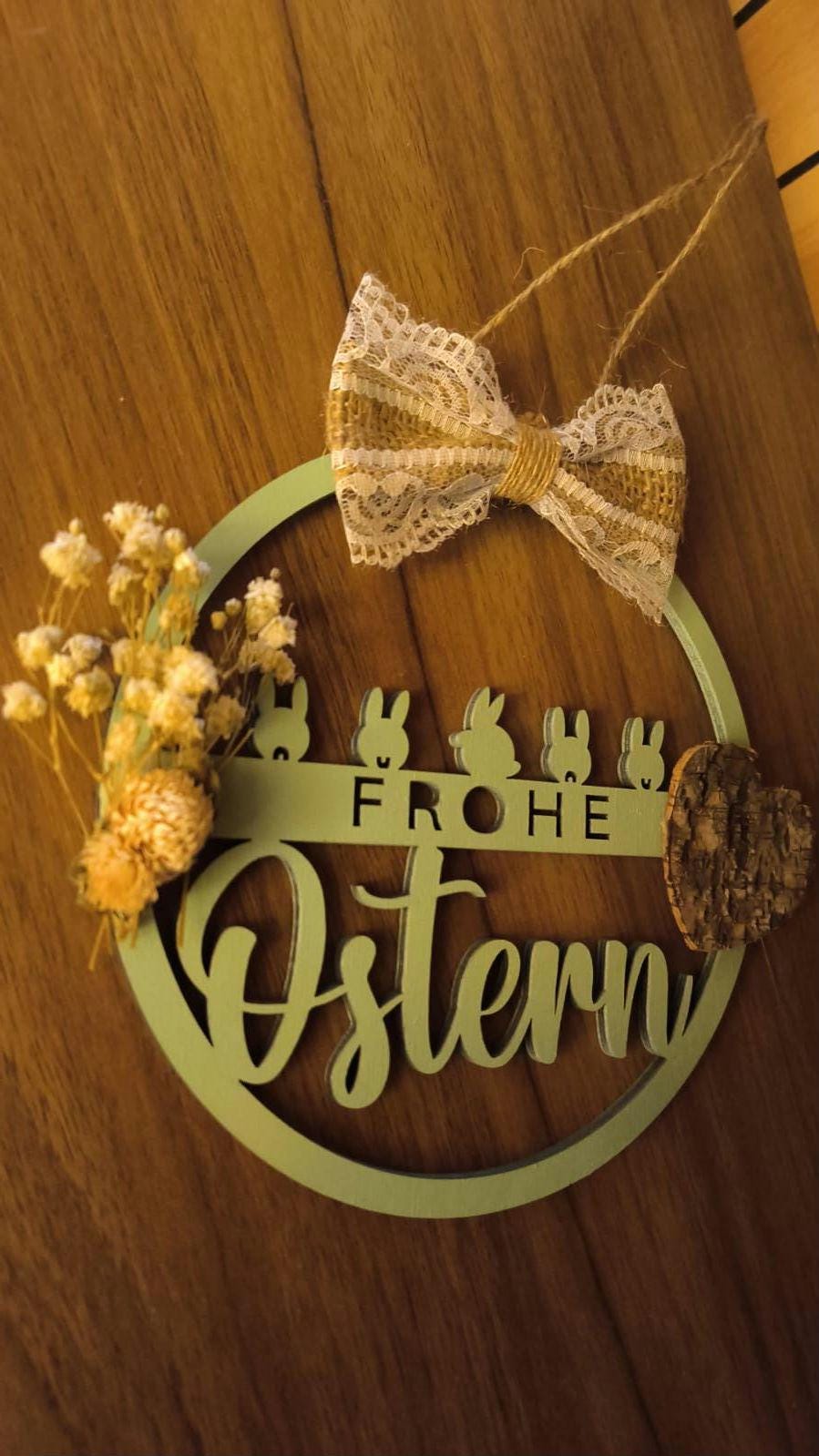Moderner Osterkranz 17cm | Schriftzug "Frohe Ostern" | Türkranz handgemacht | Verschiedene Farben | Osterdekoration