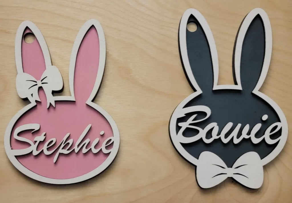 Osterhase Anhänger Holz personalisiert – Namensschild Osterkörbchen – Boho Osterdeko Kinder – Geschenkidee zu Ostern Junge & Mädchen