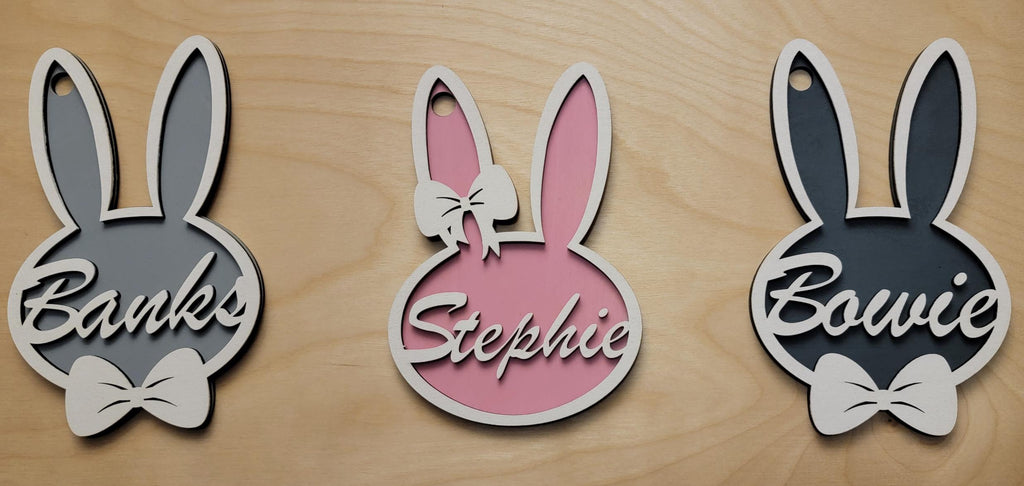 Osterhase Anhänger Holz personalisiert – Namensschild Osterkörbchen – Boho Osterdeko Kinder – Geschenkidee zu Ostern Junge & Mädchen