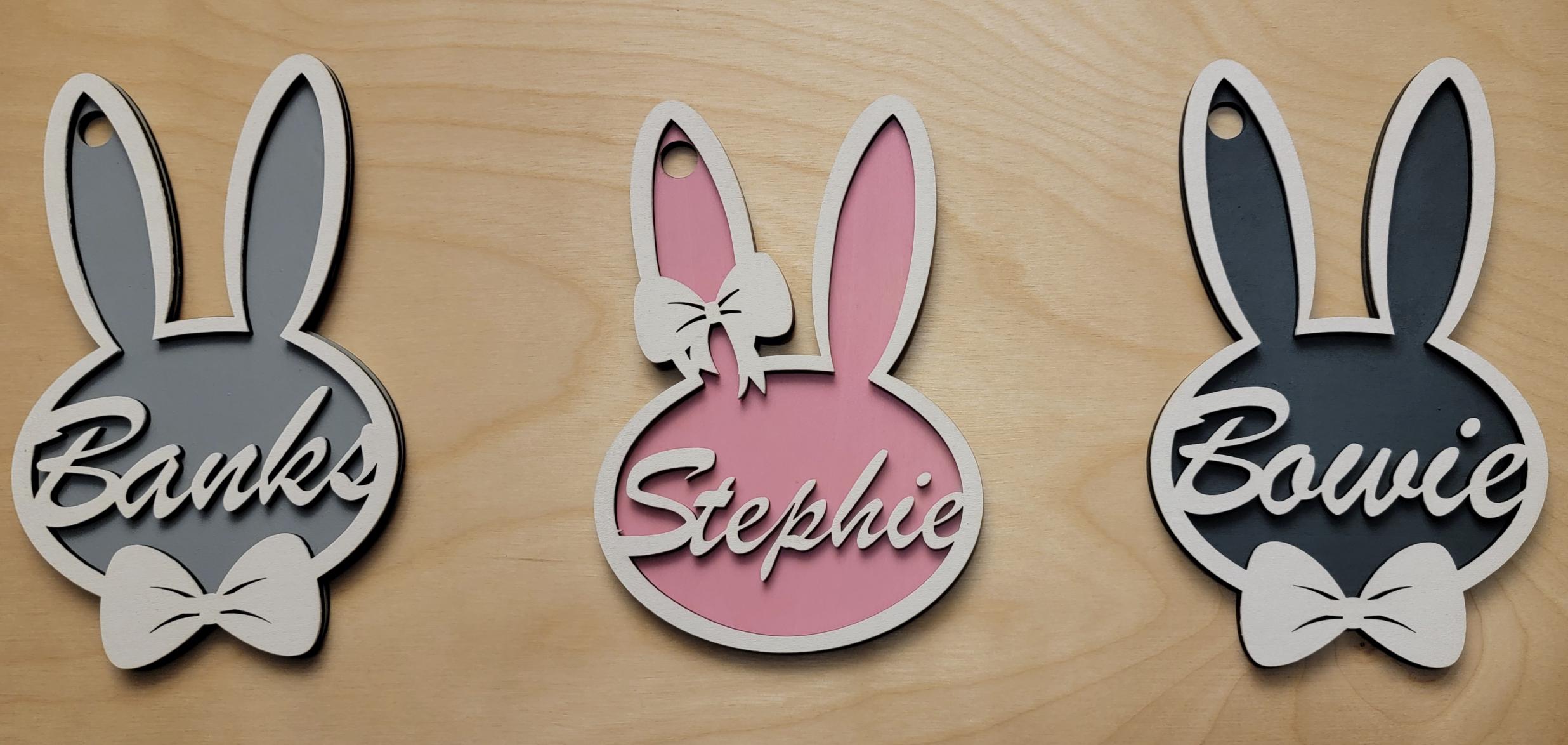 Osterhase Anhänger Holz personalisiert – Namensschild Osterkörbchen – Boho Osterdeko Kinder – Geschenkidee zu Ostern Junge & Mädchen