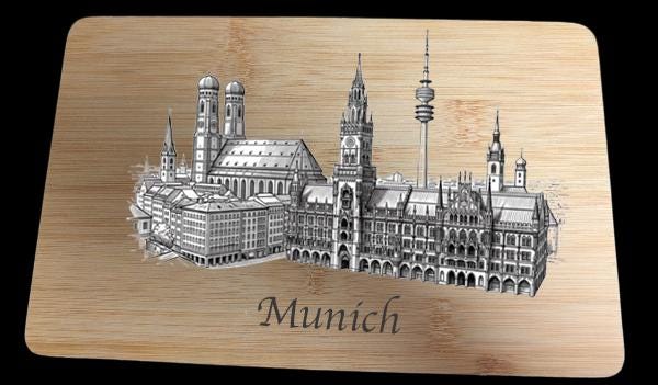 München für dahoam: Hochwertiges Brotzeitbrett mit Lasergravur