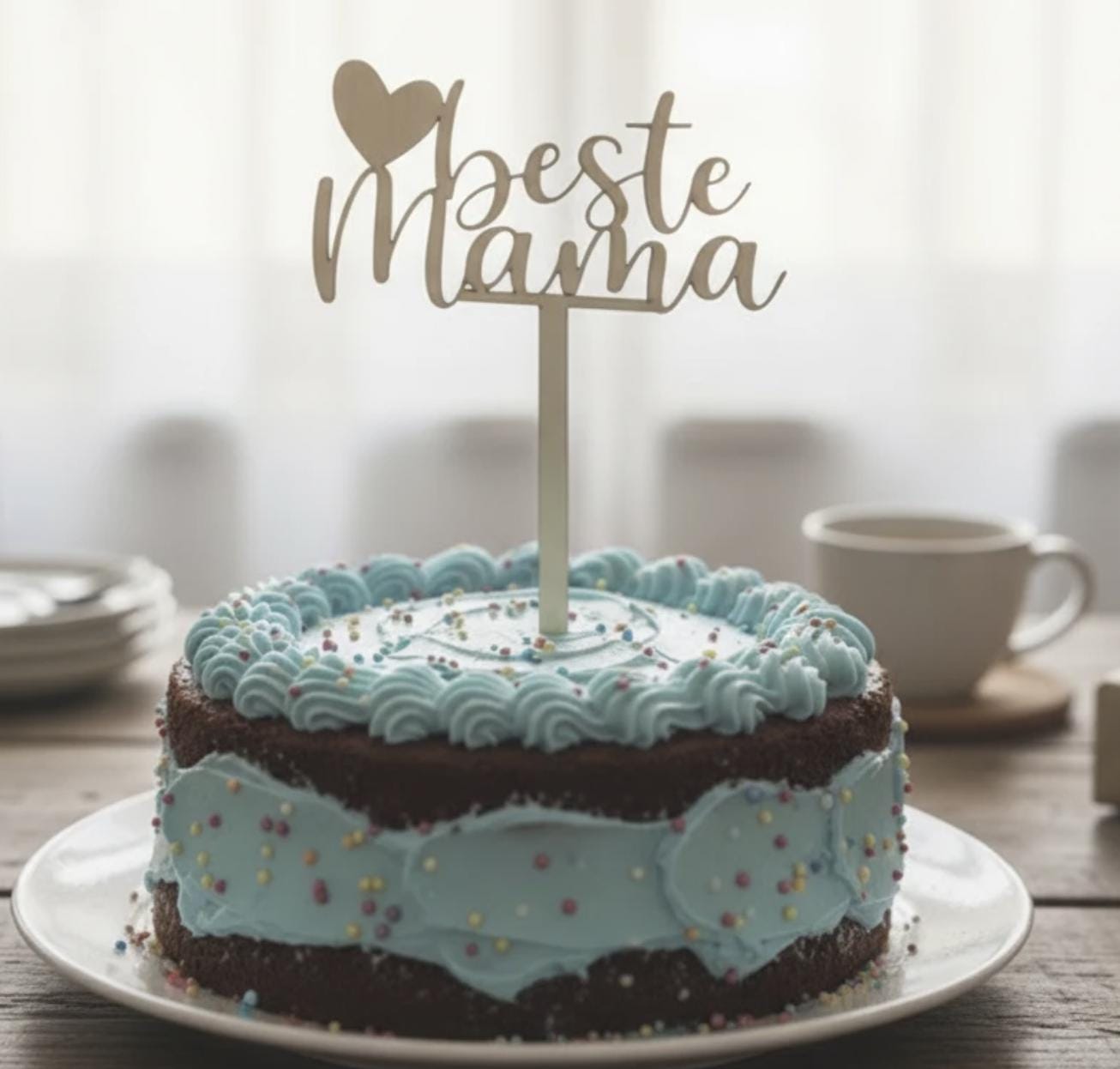 Cake Topper "Beste Mama" aus Holz – Tortenstecker Muttertag – Kuchendeko Geburtstag Mama – Lasergeschnittenes Sperrholz 3mm