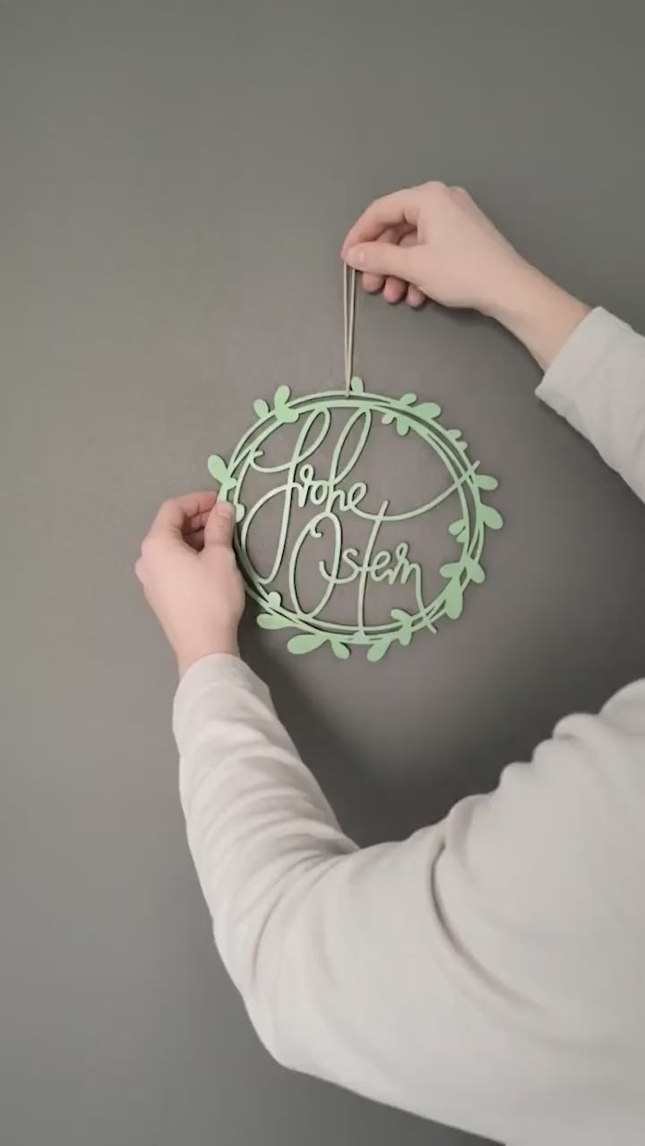 Moderner Osterkranz 30 cm | Schriftzug "Frohe Ostern" | Türkranz handgemacht | Verschiedene Farben | Osterdekoration