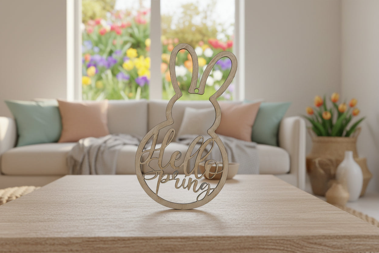 3 Stück Hello Spring Anhänger | Frühlingsdeko Holz | Laser Cut Schriftzug | Geschenkanhänger Frühling | Türdeko & Osterstrauß | Modern Boho