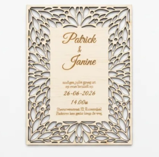 Holz Einladungskarten Hochzeit | Gelaserte Hochzeitseinladungen aus Echtholz | Rustikale Save the Date Karten personalisiert | Boho Wedding