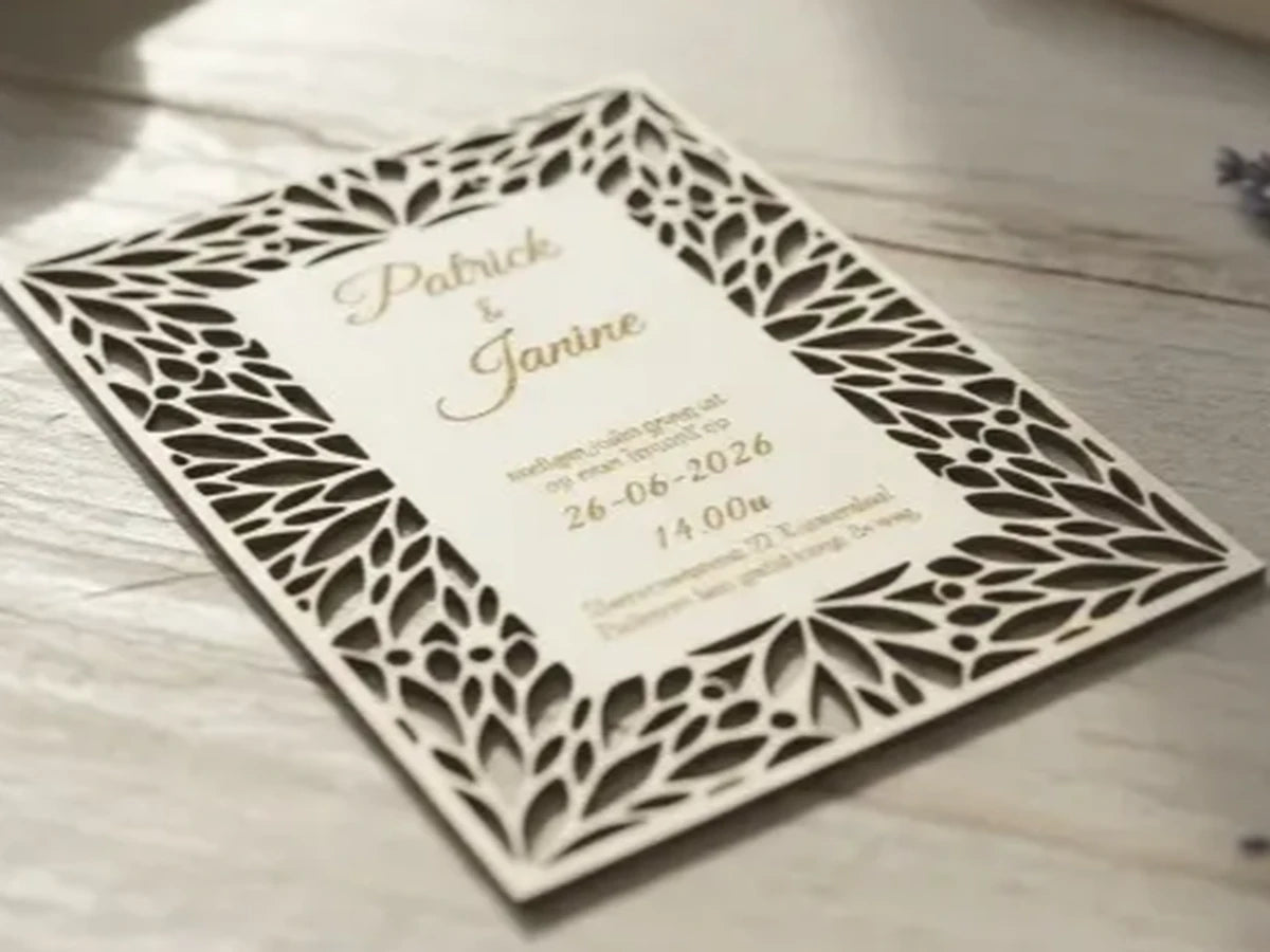 Holz Einladungskarten Hochzeit | Gelaserte Hochzeitseinladungen aus Echtholz | Rustikale Save the Date Karten personalisiert | Boho Wedding
